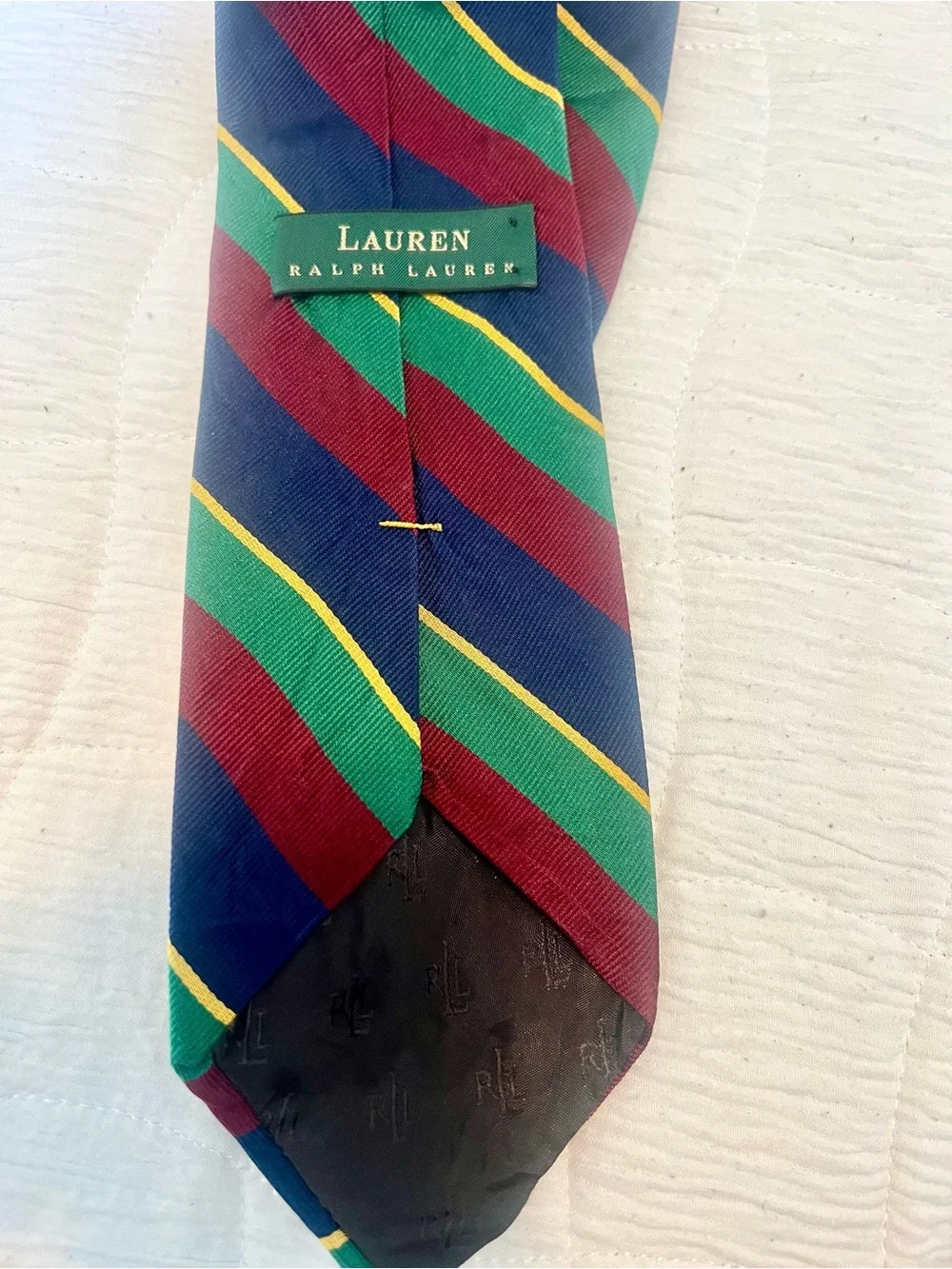 Vintage Lauren Ralph LaurenStriped Men's Tie in Navy, Green, Burgundy and Yellow